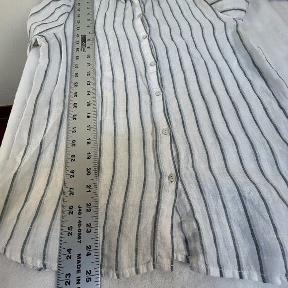 Sigrid Olsen Womens Striped Button-Up Long Sleeve Linen Shirt Small White/Gray - Picture 6 of 7